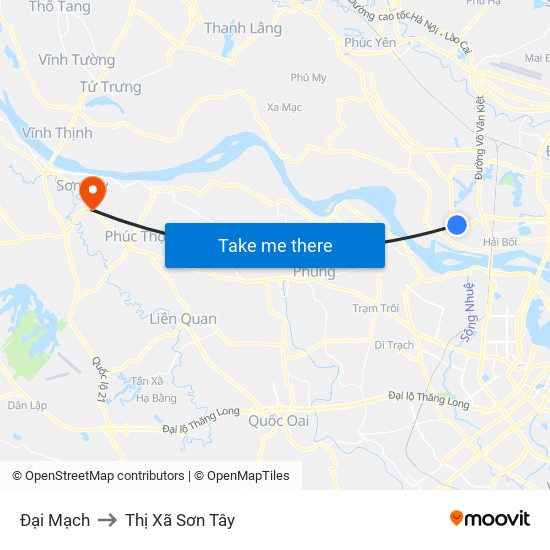 Đại Mạch to Thị Xã Sơn Tây map