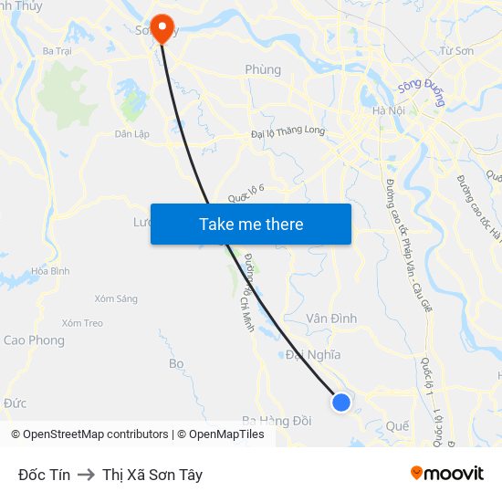 Đốc Tín to Thị Xã Sơn Tây map