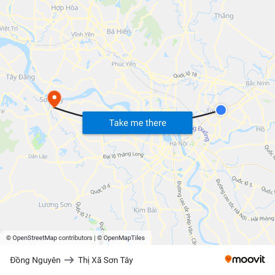 Đồng Nguyên to Thị Xã Sơn Tây map