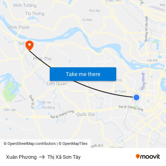 Xuân Phương to Thị Xã Sơn Tây map