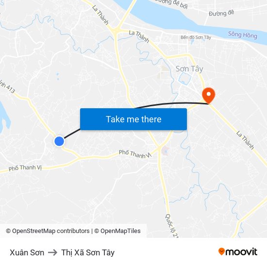 Xuân Sơn to Thị Xã Sơn Tây map