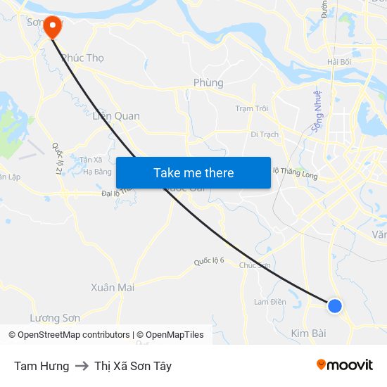 Tam Hưng to Thị Xã Sơn Tây map