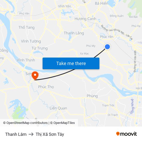 Thanh Lâm to Thị Xã Sơn Tây map