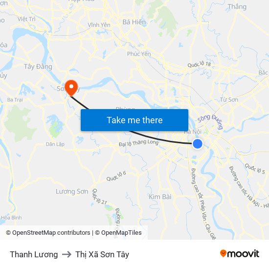 Thanh Lương to Thị Xã Sơn Tây map