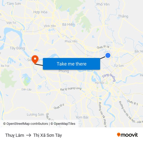 Thuỵ Lâm to Thị Xã Sơn Tây map