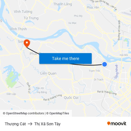 Thượng Cát to Thị Xã Sơn Tây map