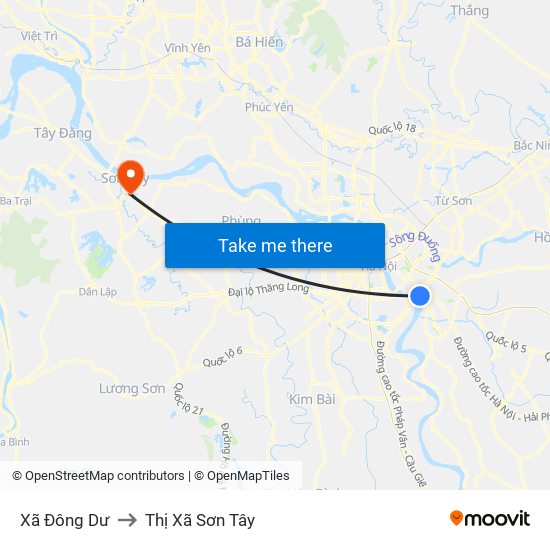 Xã Đông Dư to Thị Xã Sơn Tây map