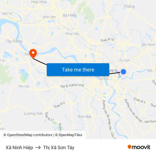 Xã Ninh Hiệp to Thị Xã Sơn Tây map