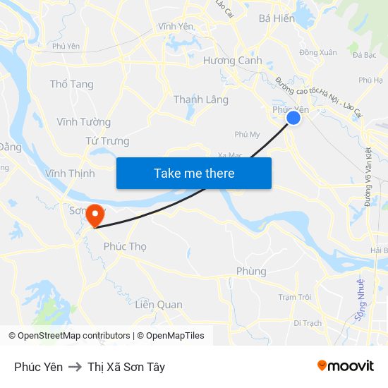 Phúc Yên to Thị Xã Sơn Tây map