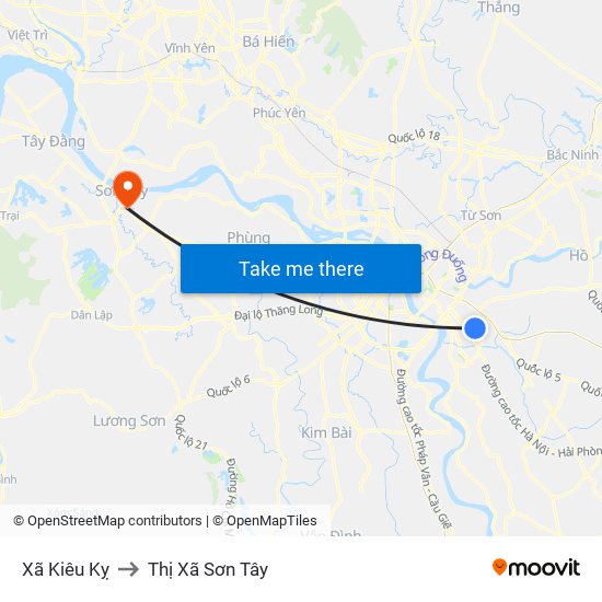 Xã Kiêu Kỵ to Thị Xã Sơn Tây map