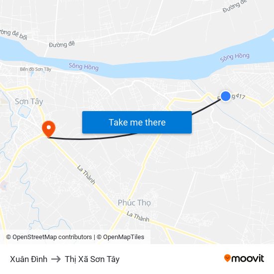 Xuân Đình to Thị Xã Sơn Tây map