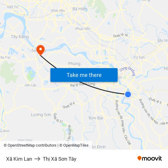 Xã Kim Lan to Thị Xã Sơn Tây map