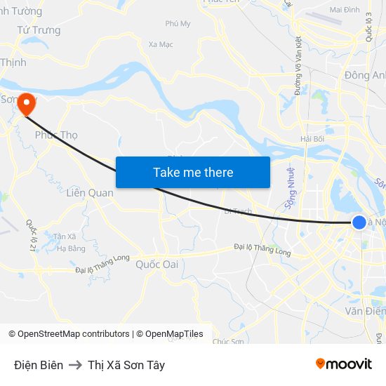 Điện Biên to Thị Xã Sơn Tây map