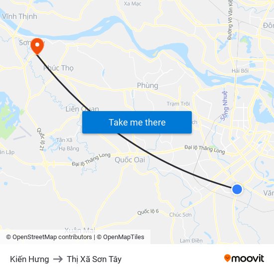 Kiến Hưng to Thị Xã Sơn Tây map