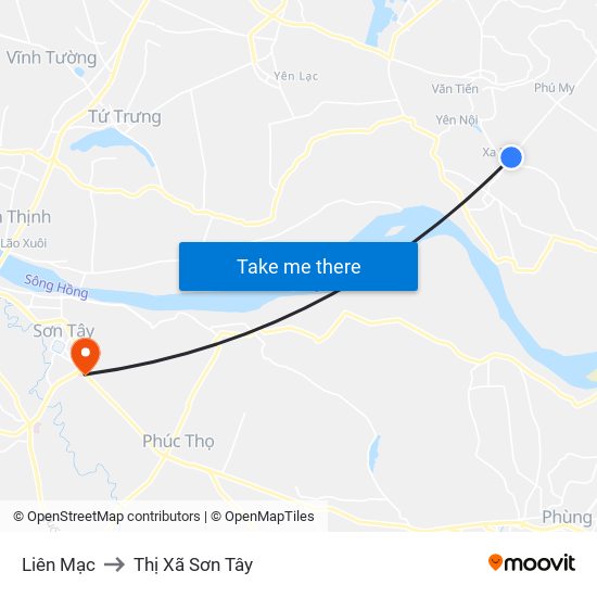 Liên Mạc to Thị Xã Sơn Tây map