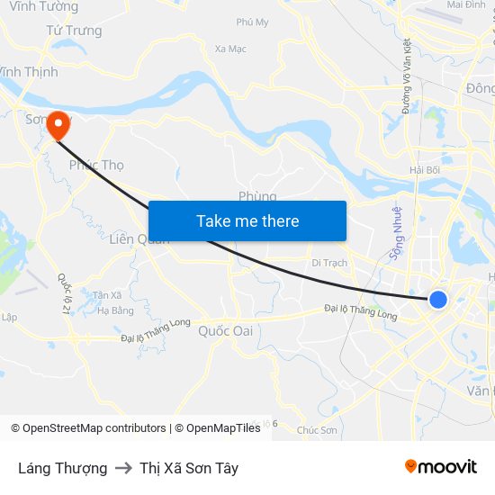 Láng Thượng to Thị Xã Sơn Tây map