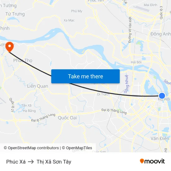 Phúc Xá to Thị Xã Sơn Tây map