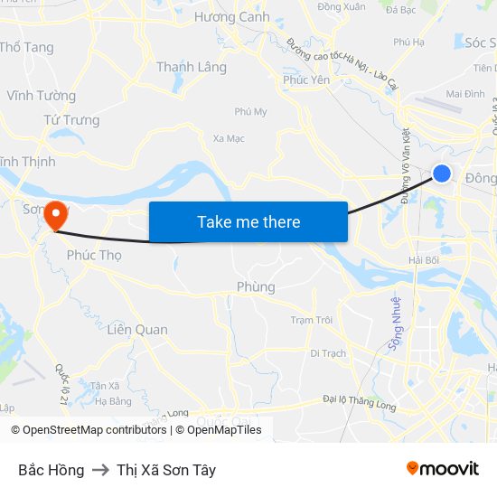 Bắc Hồng to Thị Xã Sơn Tây map