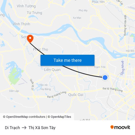 Di Trạch to Thị Xã Sơn Tây map