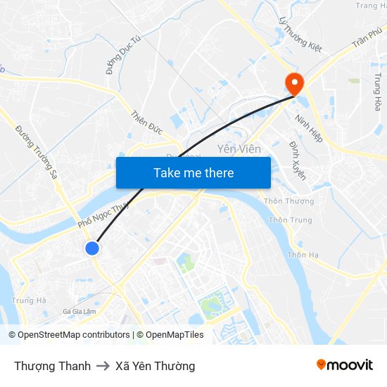 Thượng Thanh to Xã Yên Thường map