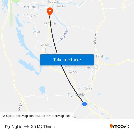 Đại Nghĩa to Xã Mỹ Thành map