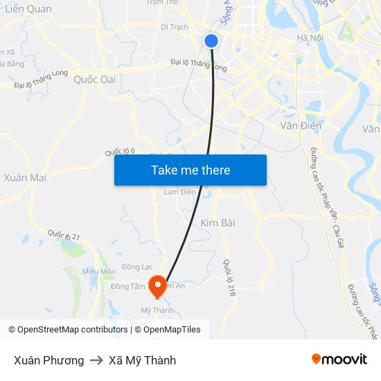 Xuân Phương to Xã Mỹ Thành map