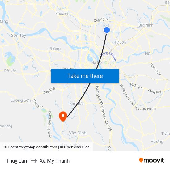 Thuỵ Lâm to Xã Mỹ Thành map