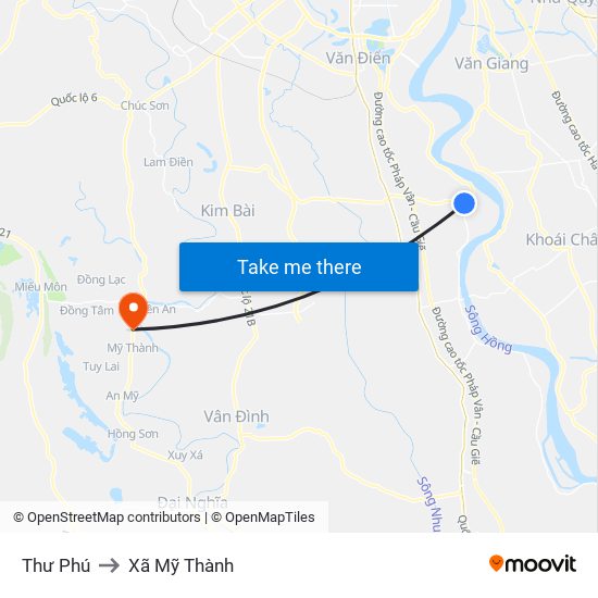 Thư Phú to Xã Mỹ Thành map
