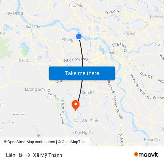 Liên Hà to Xã Mỹ Thành map