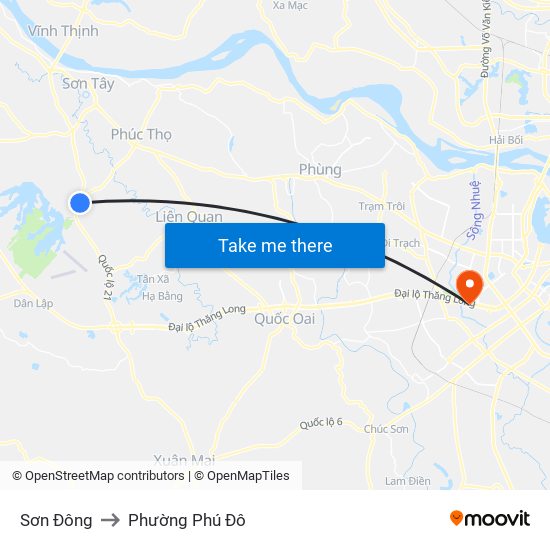 Sơn Đông to Phường Phú Đô map