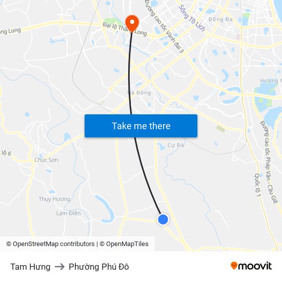 Tam Hưng to Phường Phú Đô map