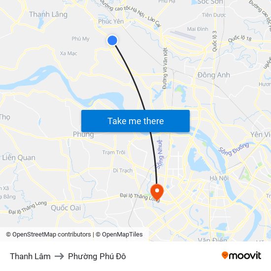Thanh Lâm to Phường Phú Đô map