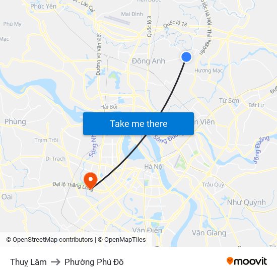 Thuỵ Lâm to Phường Phú Đô map