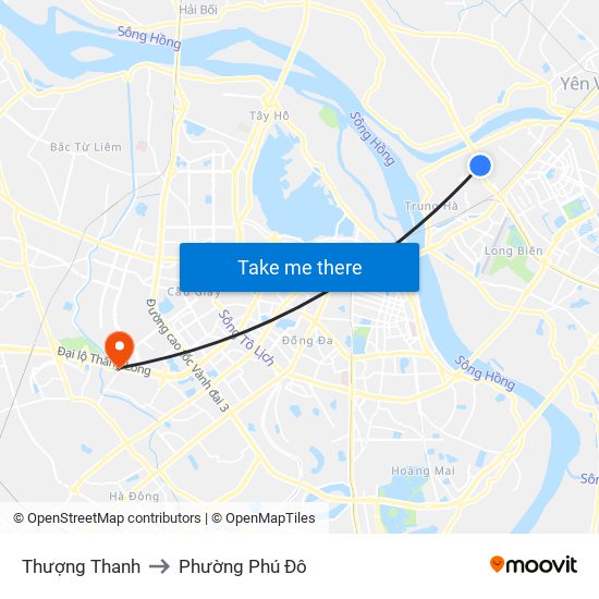 Thượng Thanh to Phường Phú Đô map