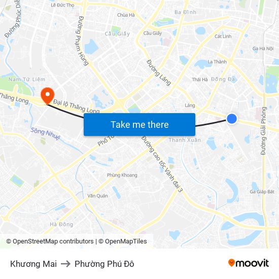 Khương Mai to Phường Phú Đô map