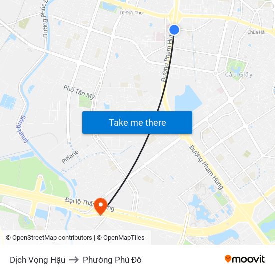Dịch Vọng Hậu to Phường Phú Đô map