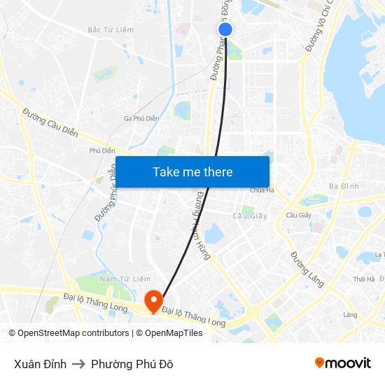 Xuân Đỉnh to Phường Phú Đô map