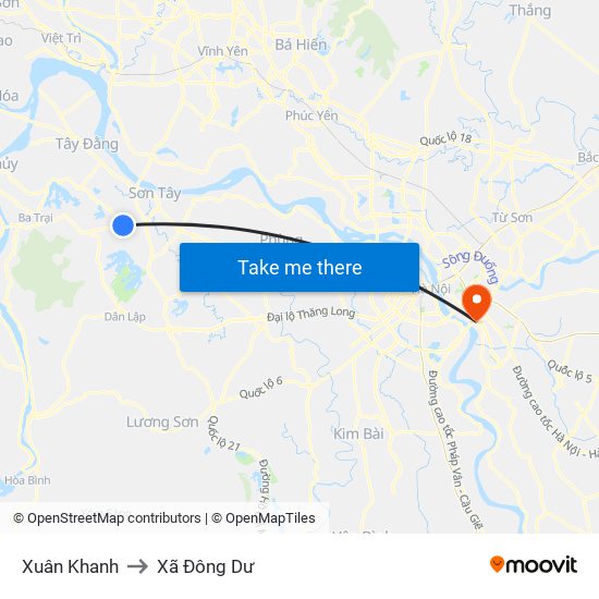 Xuân Khanh to Xã Đông Dư map