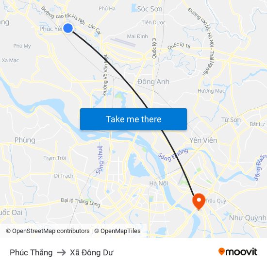 Phúc Thắng to Xã Đông Dư map