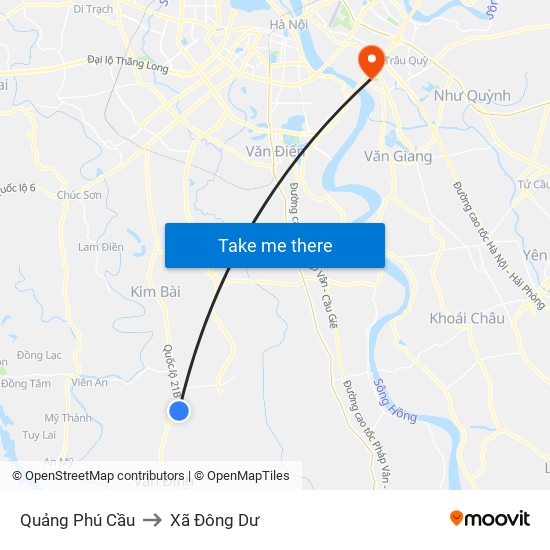 Quảng Phú Cầu to Xã Đông Dư map