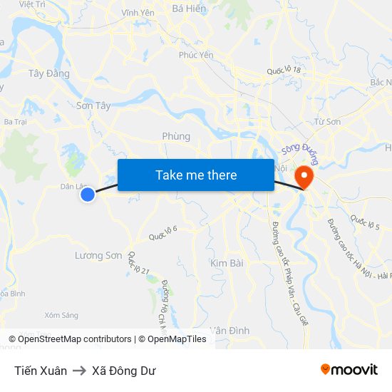 Tiến Xuân to Xã Đông Dư map