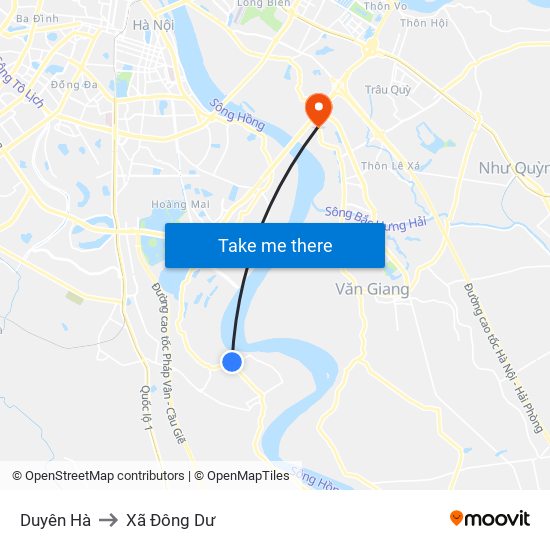 Duyên Hà to Xã Đông Dư map