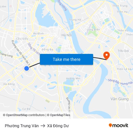 Phường Trung Văn to Xã Đông Dư map