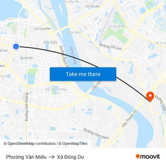 Phường Văn Miếu to Xã Đông Dư map