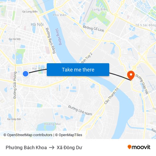 Phường Bách Khoa to Xã Đông Dư map