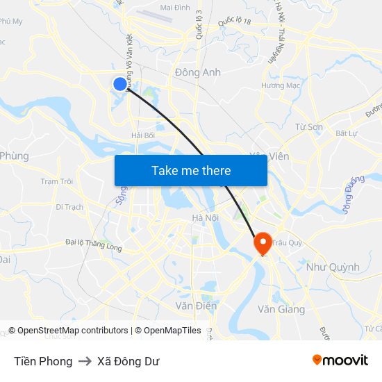 Tiền Phong to Xã Đông Dư map