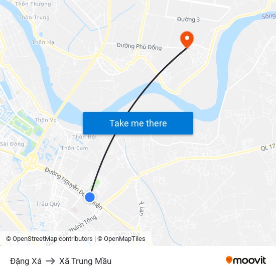 Đặng Xá to Xã Trung Mầu map