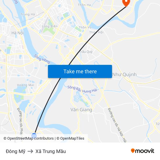 Đông Mỹ to Xã Trung Mầu map