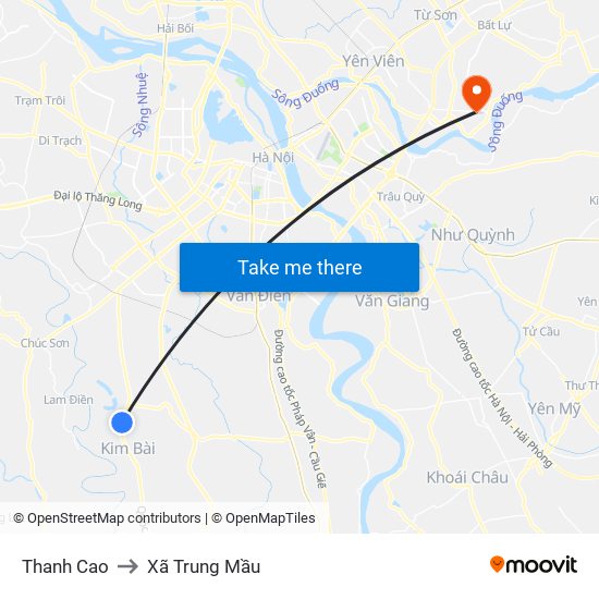 Thanh Cao to Xã Trung Mầu map