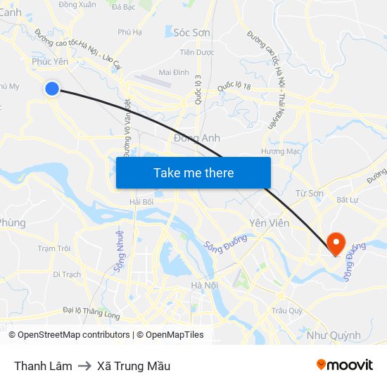 Thanh Lâm to Xã Trung Mầu map